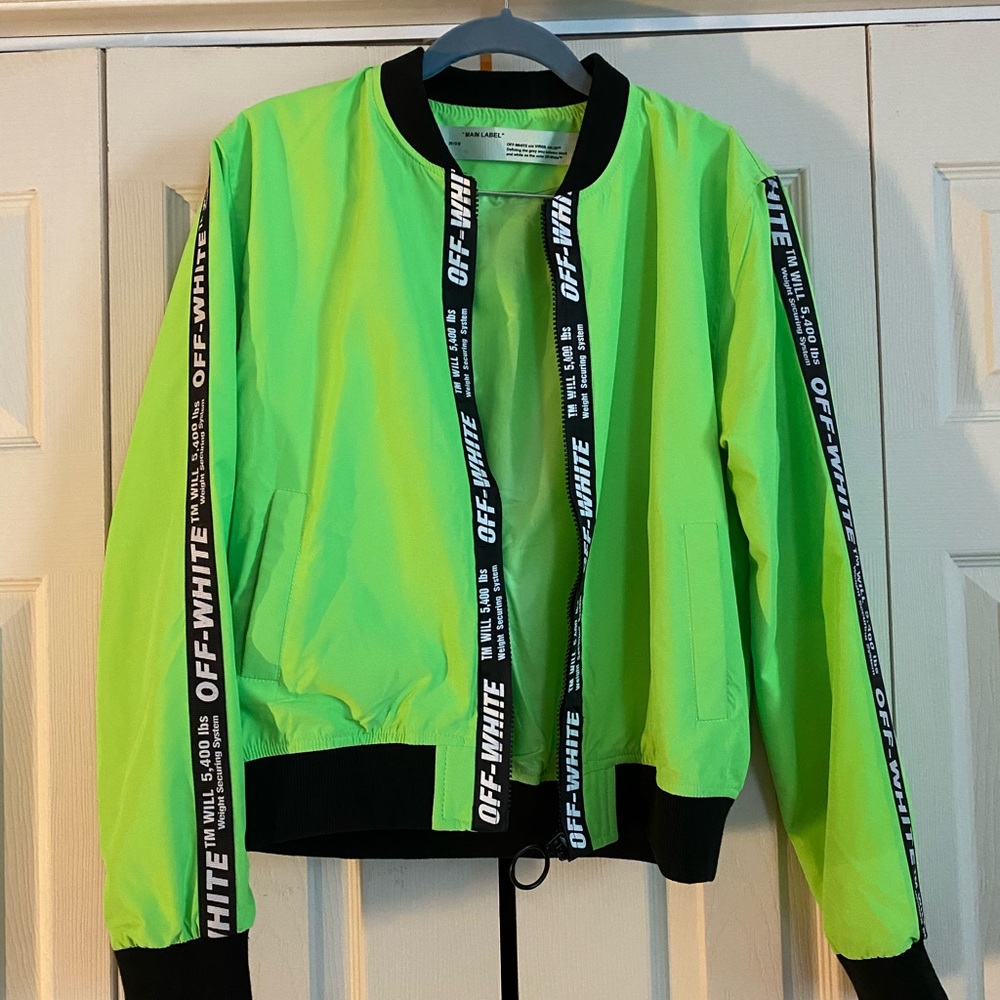 Off-white jacket, neon green